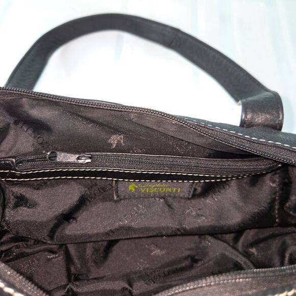 Sophia Visconti Pebble Leather Shoulder Strap Purse Satchel with White Stitching - Picture 9 of 9